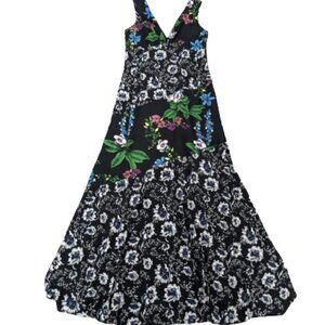 Sam Edelman Sleeveless Mixed Media Maxi Dress Black with Floral Size 12